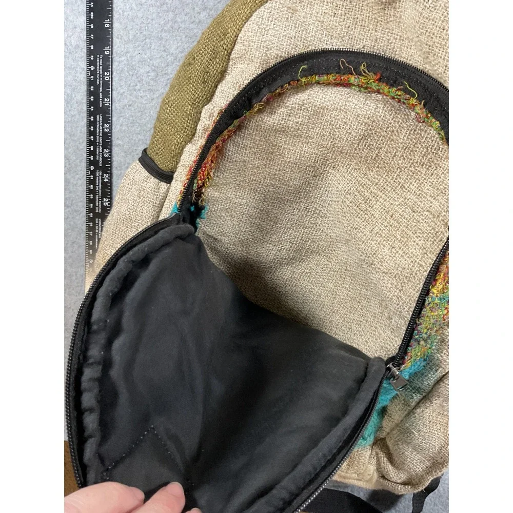 Pure Hemp Patchwork Backpack Made in Nepal Boho Hippie Multi Color Laptop Bag